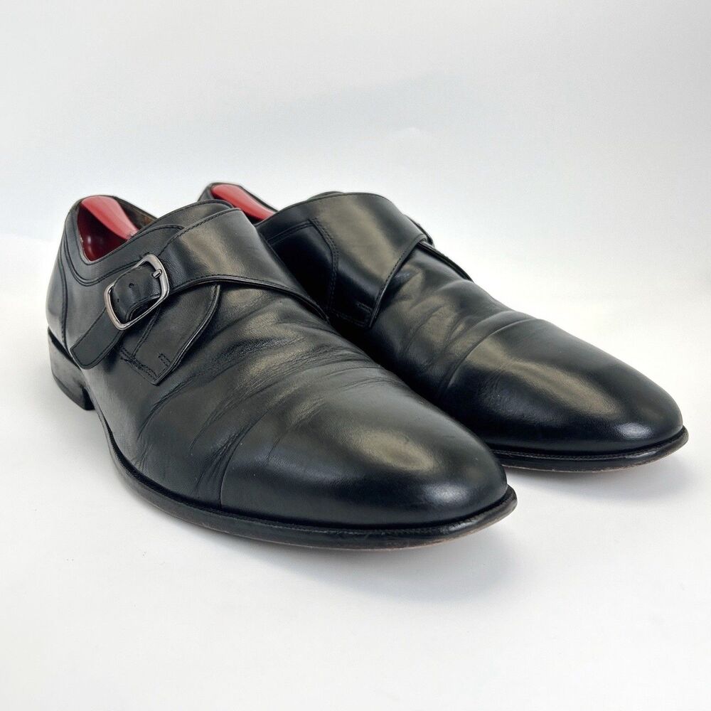 Johnston & Murphy Herndon Single Monk Strap Dress Shoes Mens Sz 12 Black Leather